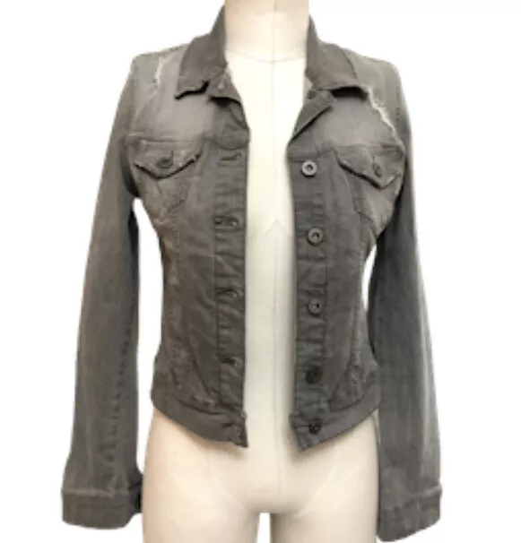 Mavi Jeans Co Samantha Gray Denim Jacket Women’s XS Distressed Stretch EUC