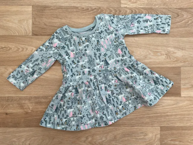Baby Girl 3-6 Months NEXT Blue Long Sleeve Animal Dress with Gold Glitter Accent