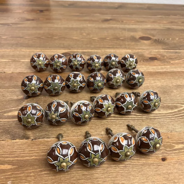 Pier One Ceramic Ornate Drawer Knobs India Set of 22 Replacements