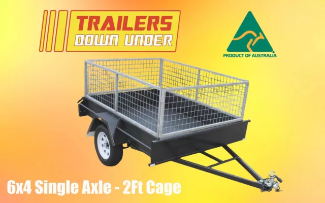 6x4 Light Duty Box Trailer - Smooth Floor - 600kg GVM - 2ft cage - Aussie Made