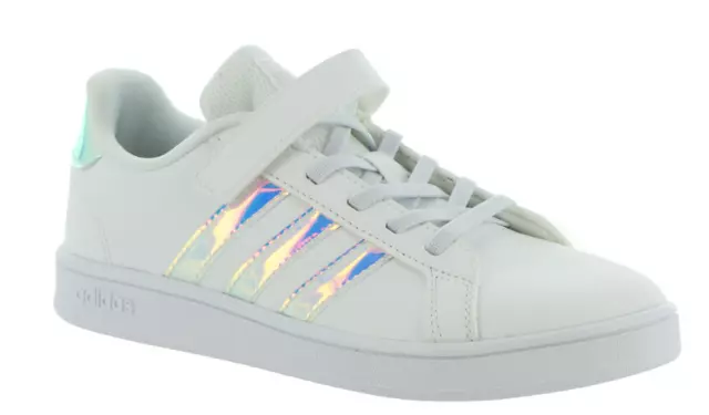 Adidas Kids' Preschool Grand Court Strap Shoes white / iridescent - size 11K