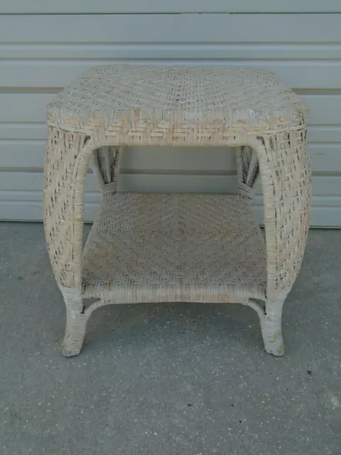 Wicker Table or Stool Shabby Chic Coastal Cottage Side End Rattan Tropical Beach