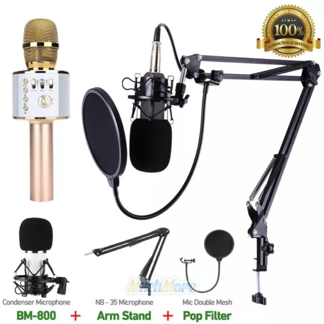 Condenser Microphone Kit Studio Recording Pro Filter Boom Arm Stand Shock Mount