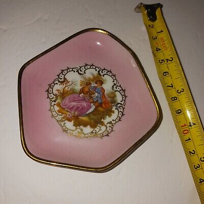 Limoges France Porcelain Gold Small Pin Tray Vintage Trinket Dish pink