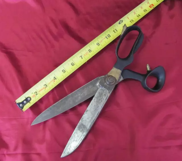 19C. Antique Hand Hammered Damascus Steel Huge Sewing Scissors