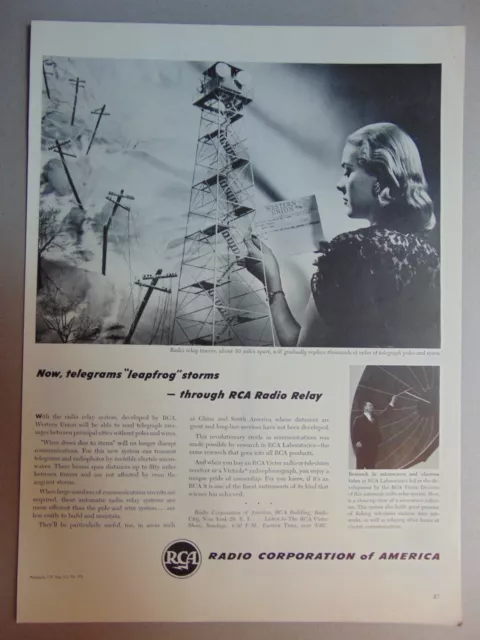 1946 Radio Corporation of America uses Radio Relay Towers art print ad