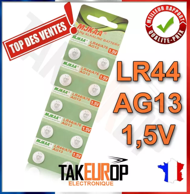 10 Piles AG 13 boutons batterie 1.55 V Alcaline Pile AG13 LR44 357A S76E - TMI