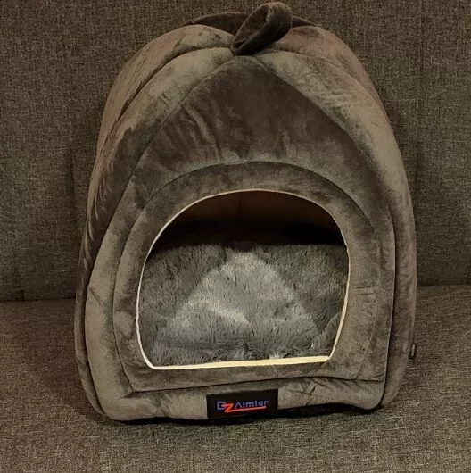 Cat Dog Bed Pet Igloo Cave Small Wool Nest Cozy  Bed Winter House Kennel Grey