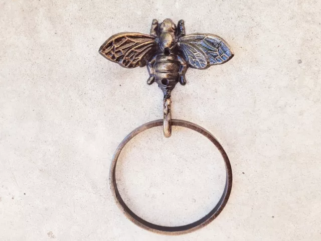 Bee Wrought Iron Hand Towel Ring, Bathroom Queen Bee bumblebee Bath Gold decor