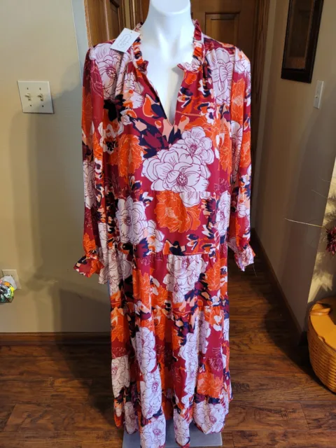 NWT Mud Pie Simone Red   Floral  Maxi Dress Large