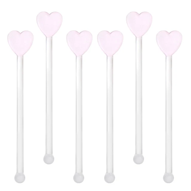 6 piezas Vidrio Palos de miel Diseño de corazón Varillas agitadoras Prácticas