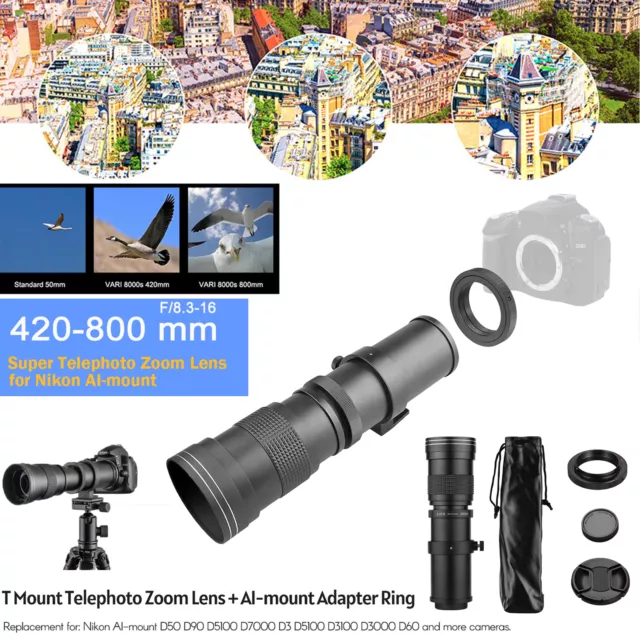 Andoer 420-800mm MF Super Camera Telephoto Zoom Lens for Nikon AI-mount