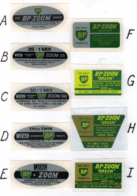 VICTA BP ZOOM Vintage Mower Repro Decals $3.00 - PicClick AU