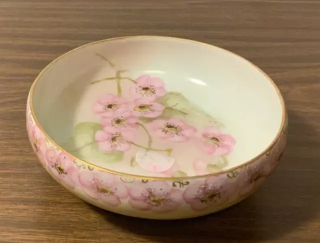 Rare Vintage Limoges France T & V Three  Footed Bowl Floral Pink