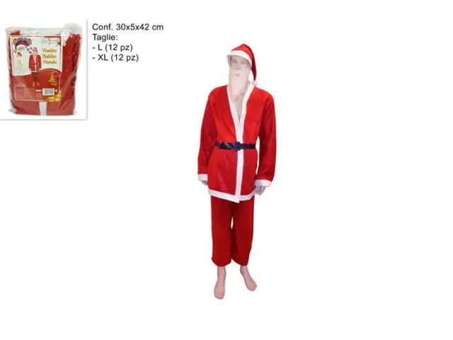 Vestito Costume Babbo Natale Adulto Taglie: L, Xl. Costume Completo Santa Claus.