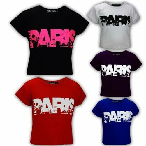 Bambine " i Love Paris " Stampa Moda Top Corto Trendy T Shirt Età 7-13 Anni