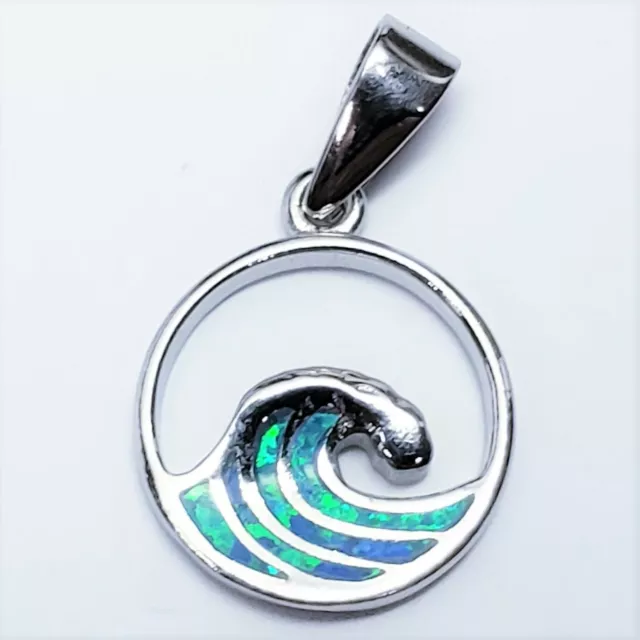 Amazing Sterling Silver Blue Opal Wave In Circle Pendant