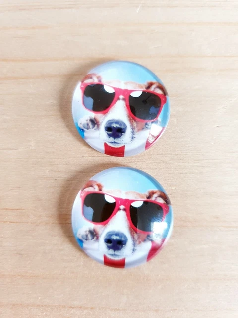 2 x Hunde Cabochons ♥ zum Basteln/Schmuckherstellung Zubehör Glas Rund Ø 25mm