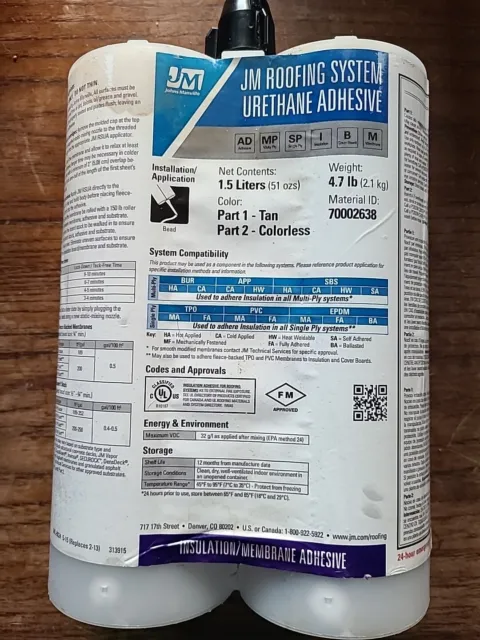 JM Two-Part Urethan Insulation Adhesive Regular Grade 1.5 Liters UIA $35