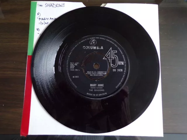 The Shadows - Mary Anne / Chu-Chi DB 7476 (1965) VG+