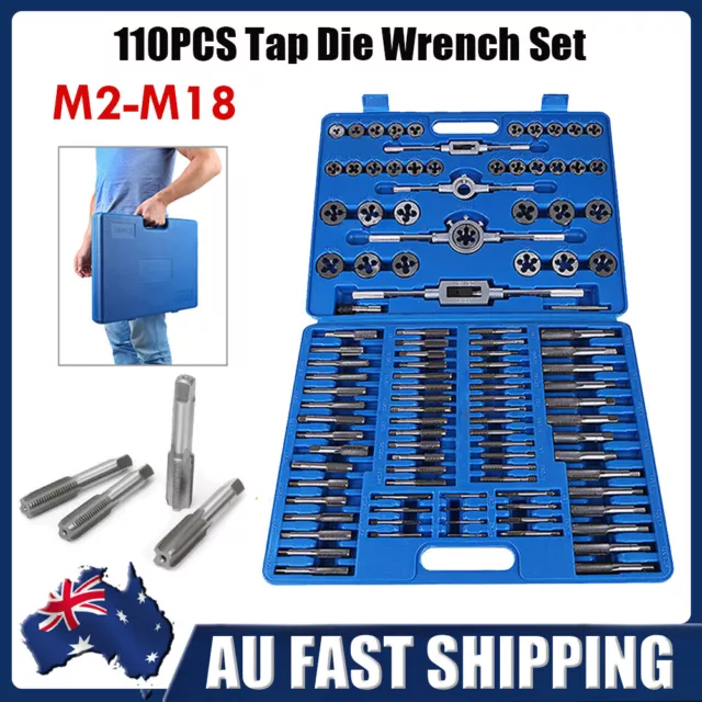 110PCS Quality Tungsten Steel Metric Thread Tap and Die Set M2-M18 Tool Kit AU