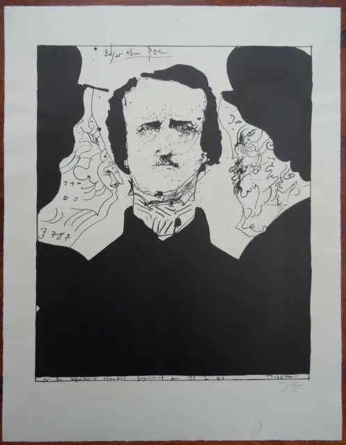 Horst Janssen  " Edgar Allen Poe " Lithographie handsigniert Griffelkunst Nr. 19