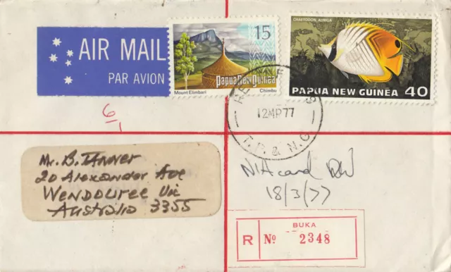 Stamp Papua New Guinea 1977 cover sent registered BUKA RELIEF No 9 postmark