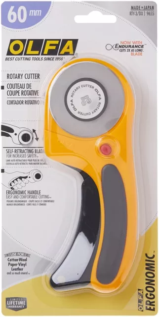 OLFA 60mm Deluxe Handle Rotary Cutter - RTY-3/DX -Ergonomic Deluxe Safety Design