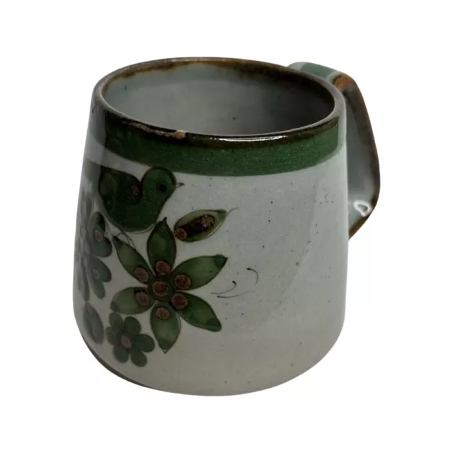 Made in Mexico Studio Art Pottery Coffee Mug Large Heavy 4.5” Floral Tonala Bird