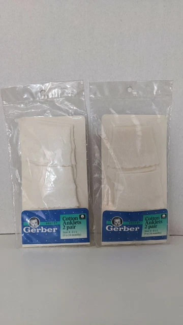 NIP VTG 90's Gerber Infant SZ 4-6.5 White 4 Pairs Cotton Scalloped Anklet Socks