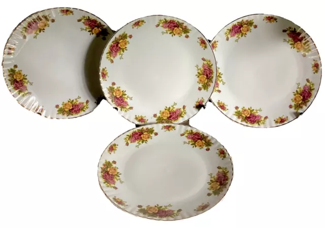 Vintage Set 4x 26cm Crown Regal Old Country Rose Dinner Plates Gold Trim Romania