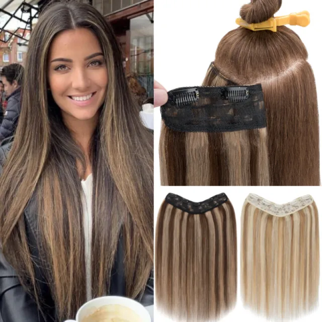 One Piece Clip in Remy Real 100% Human Hair Extensions V Shape Weft 3/4Full Head