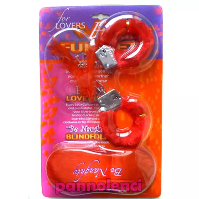 Manette giocattolo handcuffs ROSSO ecopelliccia + mascherina + piuma DL-735