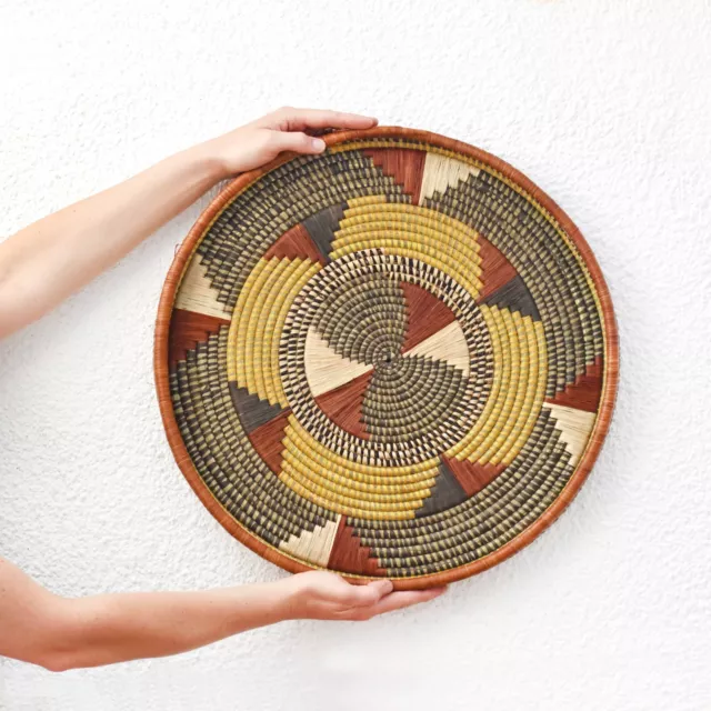 Large Ugandan tray /woven wall basket, Shallow tray, African wall decoration