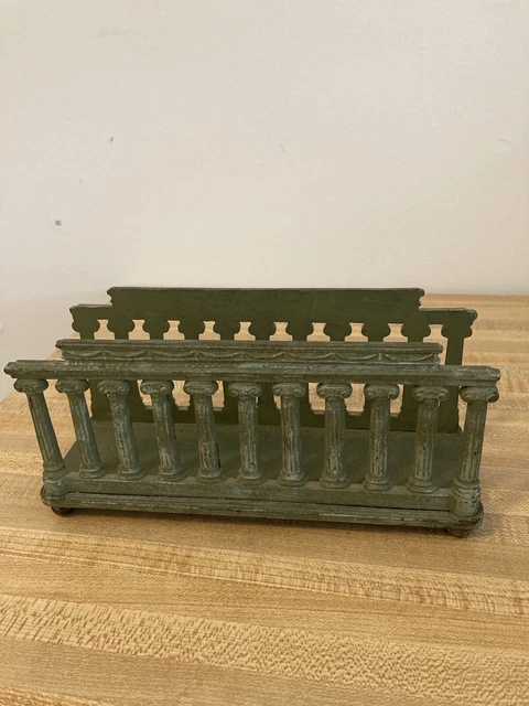 Cast Metal Letter Holder Desk Accessory Parthenon 8.5 X 3 X 3.5 Green Patina