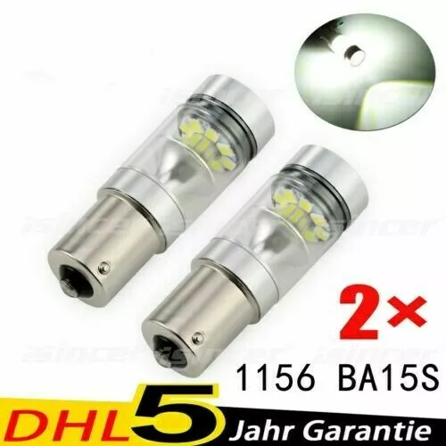 2 Stück  LED Blinker Bremslicht Rückfahrlicht Weiß Xenon Canbus 6000K 1156 BA15S