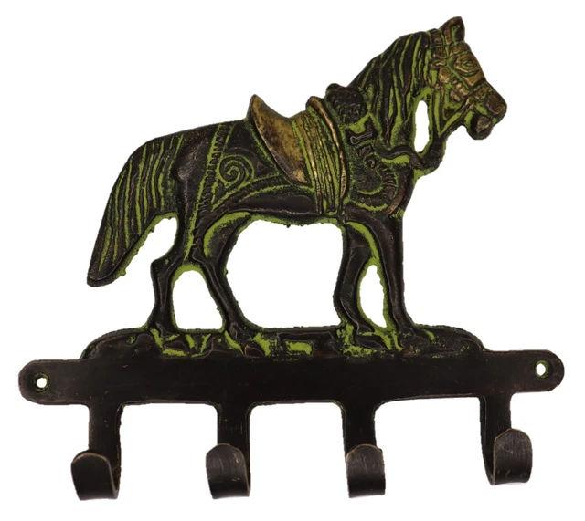 Horse Shape 4 Hook Victorian Style Handmade Brass Cloth Key Wall Hanger Hook