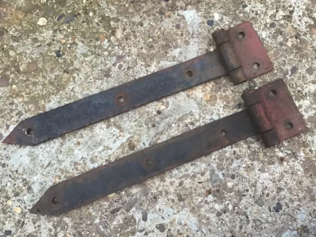 16” Big Long Pair Of Salvaged Old Wrought Iron Heavy Duty  Strap Door Hinges