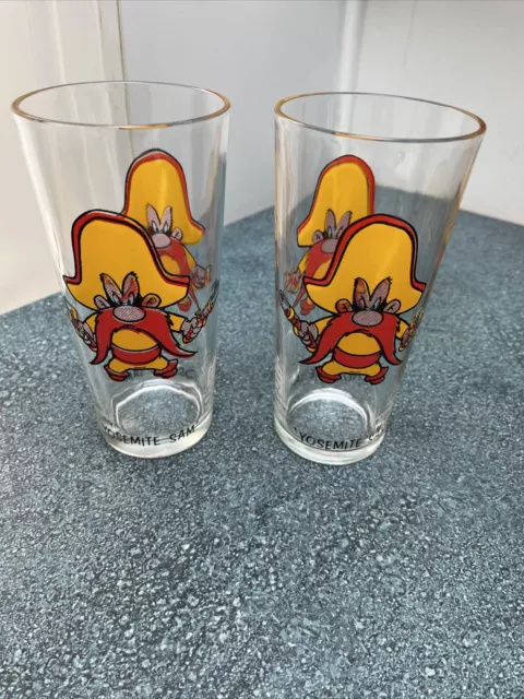 Two  1973 Yosemite Sam Looney Tunes Pepsi Warner Bros Collector Series Glass