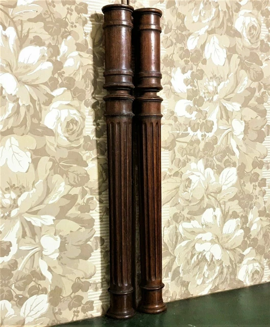 Pair spindle baluster wood turned column Antique french architectural salvage
