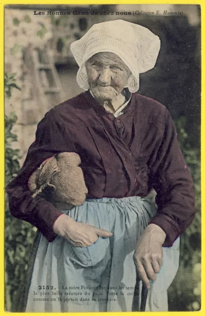 cpa BRETAGNE BREIZH FOLKLORE COSTUME SCENES et TYPE " La MÈRE PINHOËT "