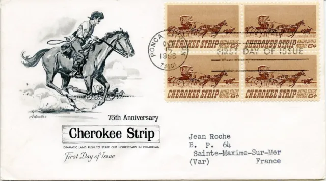 Lettre Enveloppe Fdc / Etats Unis Ponca Pour Sainte Maxime / Cherokee Strip 1968