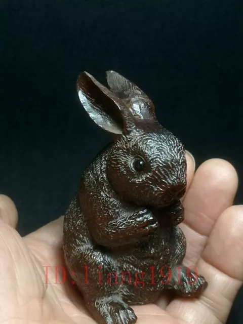 Collection Chinese Old Boxwood Hand Carved vivid rabbit Statue Decoration gift