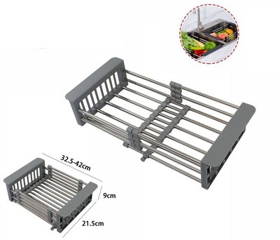 52,1 x 33 cm grigio Avvolgibile e pieghevole over lavandino scolapiatti rack Silicone over stainless steel bar. 