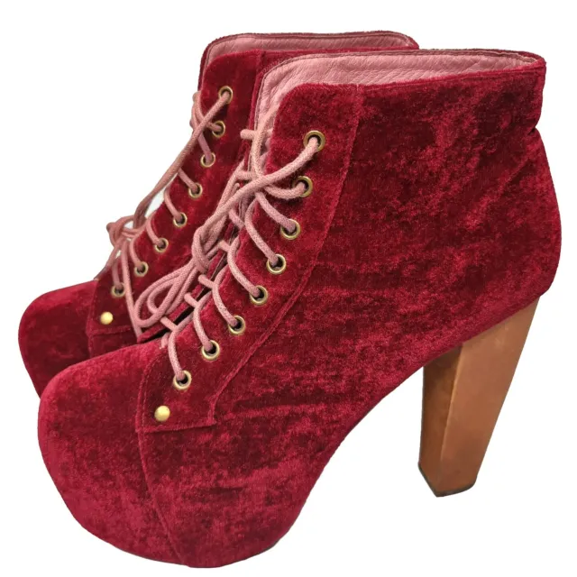 Jeffrey Campbell Platform Heel Booties Lita Fab Red Velvet Size 8 US Handmade