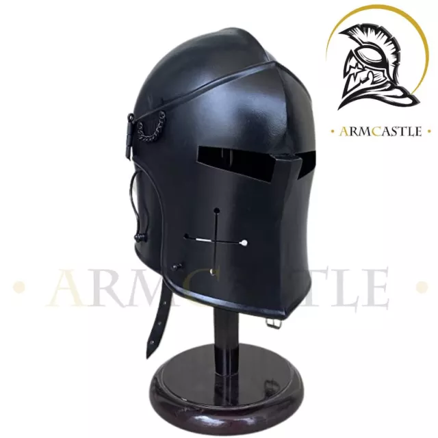Medieval Barbute Warrior Helmet Black Finish Visored Barbute Viking Armor Gift