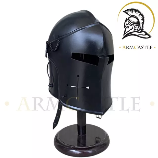 Medieval Barbute Warrior Helmet Black Finish | Visored Barbute Viking Armor Gift