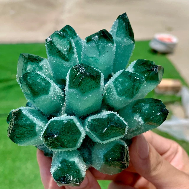 487g A+++New green Phantom Quartz Crystal Cluster Mineral Specimen Healin