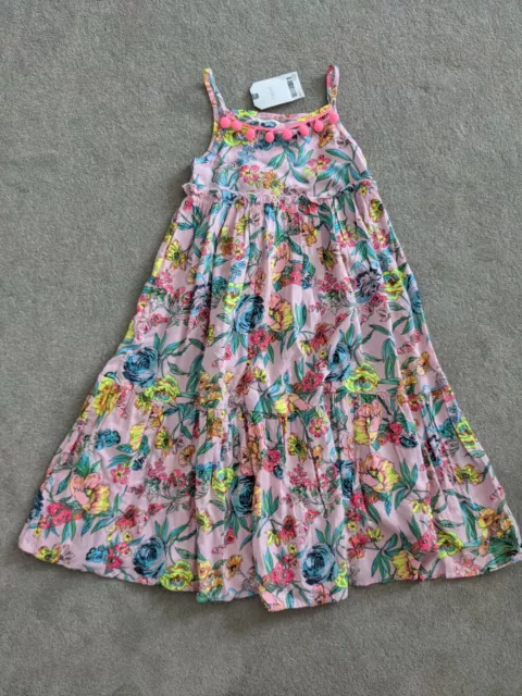 NEXT Girls Floral Sun Maxi Midi Dress - Flowers Pom Poms Pink Strappy - Age 3