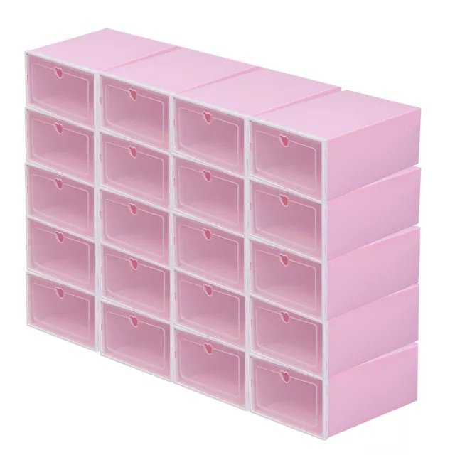 20x Caja de Zapatos Rosa Plegable Estuche de Almacenamiento Transparente Organizador de Contenedores Apilable